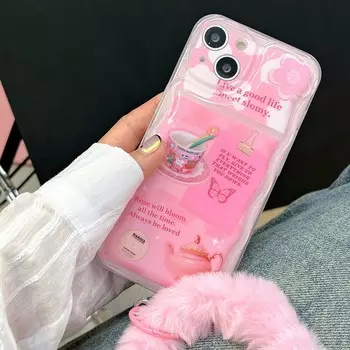 Ins Розовый Девушка Милый Медведь Цветок Бабочка Любовь Чашка Браслет Чехол Для Телефона Для Iphone 13promax 14 Pro Max Plus 11 12 Promax Чехол For iphone 14