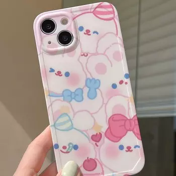 Ins розовый кролик в виде ракушки для Iphone 13 12 11 Promax 14 Pro Max милый мультяшный торт смайлик милый кролик чехол для телефона задняя крышка For iphone 14pro