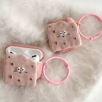 Ins розовый печенье мультфильм 3d рельефный круглый брелок чехол для наушников для Apple Airpod 2 3 Pro 2nd 1 беспроводная Bluetooth зарядная коробка For Airpods 3 (2021)