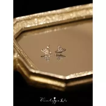 INS Saturn Exquisite Niche Micro-Inlaid Silver Ear Studs Sparkling Saturn (Silver Pin)