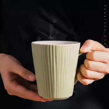 Ins Северный стиль Кружка с вертикальной полосой Керамическая чашка для воды Кофейная чашка Чашка для молока Чашка для завтрака серый