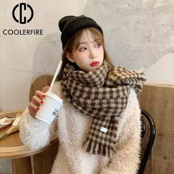 Ins шарф для женщин, сохраняет тепло, высокое качество, уличный кашемир, корейская версия, ветровой шарф, теплая шаль, утолщающие шарфыAD2161 One Size чёрный