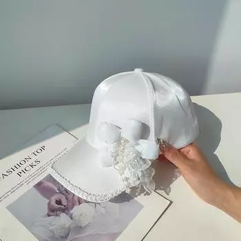 Ins шикарная модная атласная блестящая кисточка с жемчугом и цветком, женская уличная бейсбольная кепка, женская кепка с козырьками для отдыха head size 57cm