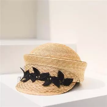 Ins шикарная японская летняя натуральная тонкая соломенная трава, черная женская восьмиугольная шляпа с вышивкой, женская кепка с козырьком One Size