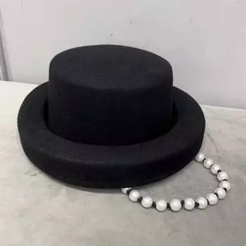 Ins шикарный зимний дизайн с одинаковыми полями, шерстяной фетр, жемчужная лента, женская шляпа-федора, женская шляпа для отдыха, праздника head size 57cm