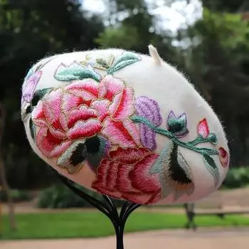 Ins шикарный зимний дизайнерский этнический стиль, страстные красные цветы, шерстяной женский берет, женская шапка для отдыха, кепка художника head size 57cm