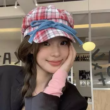 Ins Симпатичные береты с бантом в клетку для женщин, маленькие, для летних путешествий, универсальные, солнцезащитные, ретро, шляпы для художников, Y2k 56-58cm красный