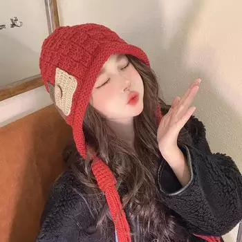 Ins симпатичные пуговицы с кисточками и косичками красные шапки для женщин осень и зима модные теплые защитные вязаные шапки-бини 56-58cm хаки