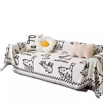 Ins Simple Cartoon Sofa Towel Chenille Anti-cat Scratch Sofa Cover Cloth Four Seasons Universal Sofa Cover Sofa Blanket 180*130cm