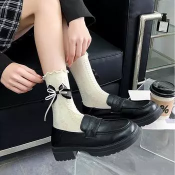 INS Сладкие Девичьи Носки Принцессы с Бантиками Однотонные Весенне-Летние Женские Носки Средней Длины Милые Бантики Украшают Носки Гольфы Бесплатная Доставка One Size