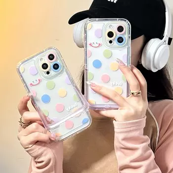 Ins смайлик круглый держатель-подставка милый мультяшный чехол для телефона для Iphone 11 13 14 Pro Max 12 Promax Lucky задняя крышка в виде ракушки Conque for iphone 11