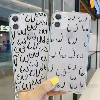 INS смешной Boobs Art эскиз Защитный мягкий чехол для телефона для iPhone 15 14 12 mini 11 13 Pro Xs Max X XR 7 8 Plus SE Силиконовый чехол For iPhone 15Pro Max дубильная кора
