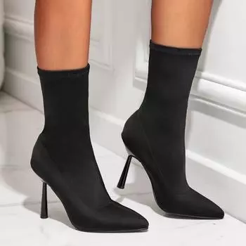 Ins Sock Boots Сексуальные остроносые модные вязаные носки-сапоги Зимние стриптизеры Бокалы для вина Каблуки Короткий стиль женские ботиночки 35 чёрный