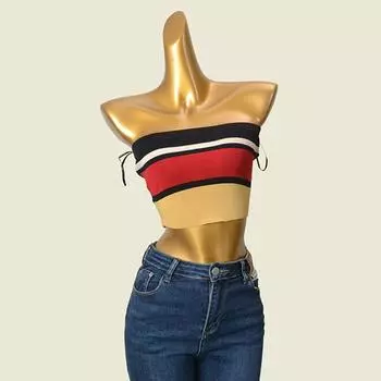 Ins Spring High Waist Color Stitching Export Bottoming Shirt Tube Top Red(Good foreign trade quality) M