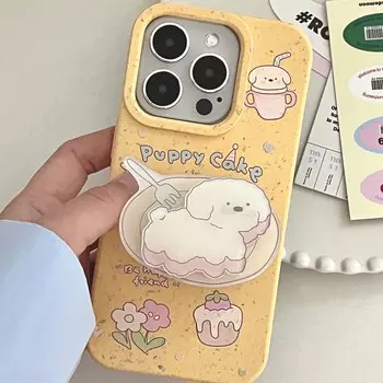 Ins Стенд-держатель с рисунком собаки, щенка, Happy Cake Flower, противоударный силиконовый чехол для телефона 2023, чехол для телефона Iphone 13 12 11 Promax 14 Pro Max for iphone 11