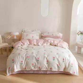 Ins стиль, чистый хлопок, четыре предмета, студенческая общежития, кровать, наволочка, пододеяльник, простыня, комплект из трех предметов 1.2m bed sheet model-3PCS