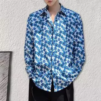 Ins Стиль Гонконга Ретро Шикарная Цветочная Рубашка С Длинными Рукавами Для Мужчин, Гавайи Пляж Модная Пара Цветочная Рубашка Куртка M зелёный