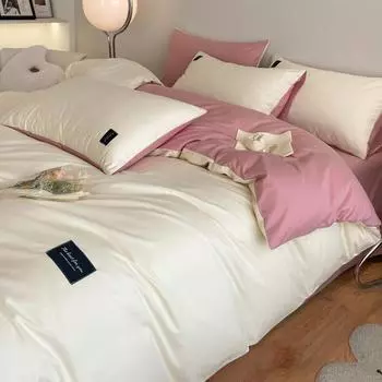 Ins стиль, однотонный комплект из двух предметов из хлопка, комплект из четырех предметов, пододеяльник из чистого хлопка, простыня, комплект из трех предметов 1.2m bed sheet 3pcs