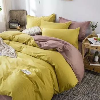Ins стиль, сплошной цвет, хлопковая простыня из четырех предметов, пододеяльник, кровать из чистого хлопка, двойное одеяло, комплект из трех предметов 1.2m bed sheet 3pcs