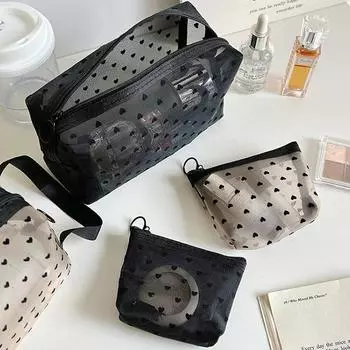 Ins Storage Bag Portable Cosmetic Bag Women Mesh Makeup Organizer Female Toiletry Kit Bags Make Up Case Travel Storage Pouch As picture show