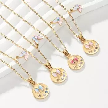 Ins style bow pearl циркониевый кулон ожерелье женское ретро высокого класса 18-каратная титановая сталь с покрытием интернет-знаменитости не выцветающие ювелирные изделия