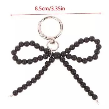 Ins Style Bowknot Бисерный брелок для ключей Подвеска для телефона Круглая пряжка Сумка Декор Брелок для ключей в машину Чехол для наушников Шарм серебряный