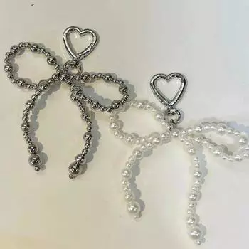 Ins Style Bowknot Бисерный телефон Подвеска Любовь Пряжка Брелок Серебряный Сердце Наушники Чехол Подвеска Сумка Декор Автомобильный брелок