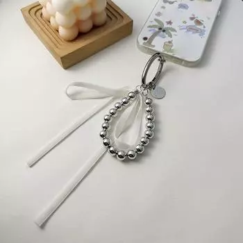 Ins Style Bowknot Ribbon Key Chain Серебряные бусины Сумка Декор Телефон Подвеска Чехол для наушников Шарм Автомобильный брелок Ювелирные изделия Подарки чёрный