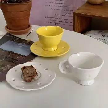 INS Style Creative Cute Cheese Cheese Ceramic Mug Cow Breakfast Plate Set Tableware Couple Drinking Water Coffee Cup 200ml