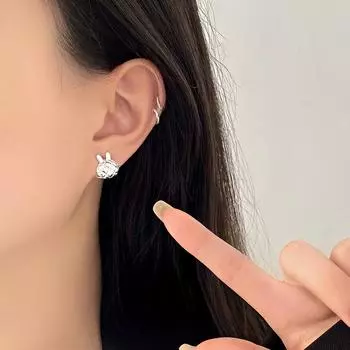 Ins Style Diamond клетчатые пуговицы в виде ушей кролика для женщин, милые, индивидуальные, ретро, милые, классные, украшения для ушей