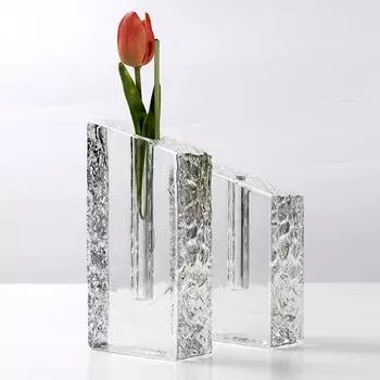 Ins Style Flowerware Гостиная Светильник Роскошные Украшения Высококачественный Ледник Рельеф Кристалл Искусство Геометрический Скошенный Край Ваза Аксессуары Smoky Grey - Small