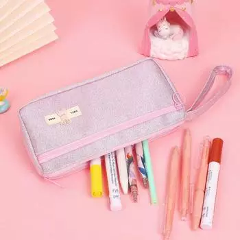 Ins Style Glossy Canvas Pen Bag Cartoon Pencil Case Durabke Stationery Organizer Student style 1