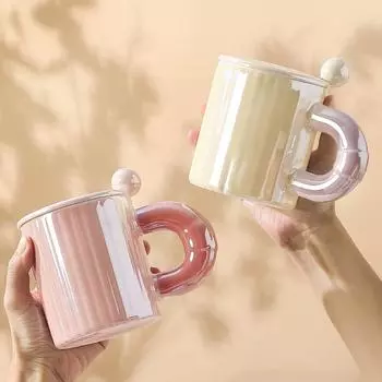 Ins style контрастный цвет высококачественная перламутровая глазурь керамическая кружка персонализированная креативная питьевая кружка большой емкости бытовая кружка для воды 400ml синий