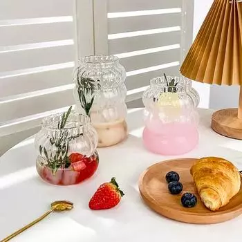 Ins Style Креативные стеклянные чашки, термостойкая посуда для напитков, прозрачная кружка для чая, сока, молока, кофе, стаканы для воды, полосатая кружка 1PC