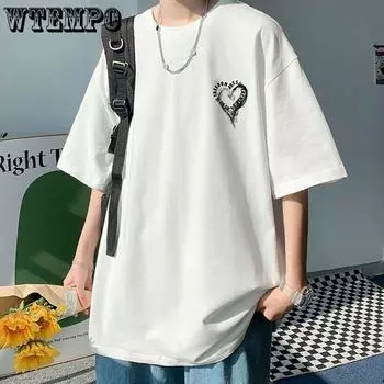 Ins Style Летняя хлопковая футболка с короткими рукавами и круглым вырезом, мужская свободная баска с половиной рукавов, модные повседневные мягкие и удобные дышащие пуловеры S белый