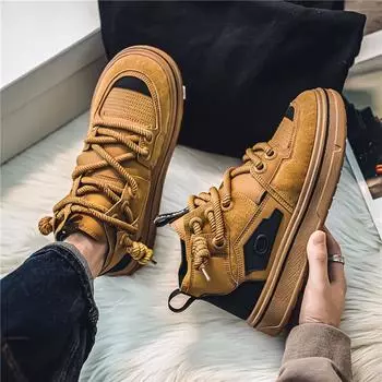 INS Style Мужская обувь для скейтбординга Уличная одежда Высокие кроссовки на платформе Мужская мода на шнуровке Обувь для скейтбординга на открытом воздухе 39 чёрный