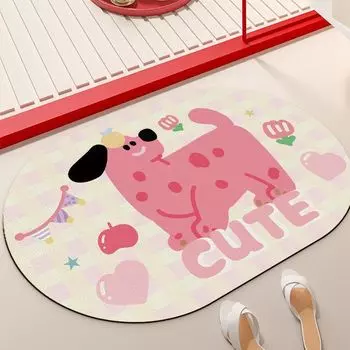 Ins Style милый современный розовый коврик для туалета и ванной комнаты с изображением щенка, нескользящий впитывающий коврик для ног в душевую комнату 40 * 60CM [Diatom mud]