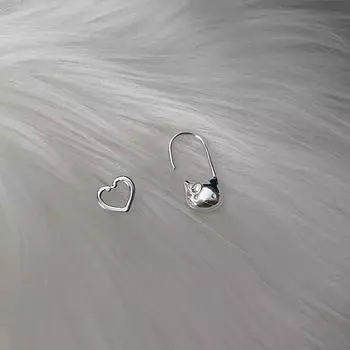 ins style minimalist love cat stacked earrings female 999 sterling silver sweet cool babes earbone nails new fashion