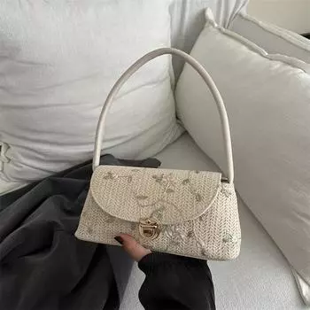 ins style мода высокий смысл популярная сумка подмышку 2024 новая соломенная сумка плетеная сумка женская сумка интернет знаменитость сумка через плечо хаки