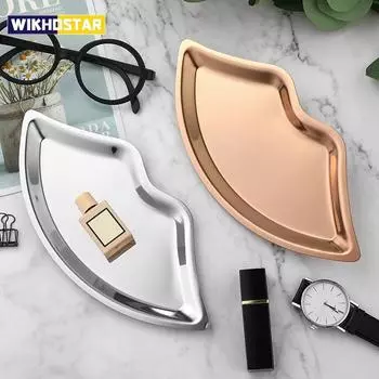 Ins Style Нержавеющая сталь в форме губ Поднос для украшений Домашняя косметика Металлический декоративный поднос для хранения женских украшений Декоративный поднос чёрный