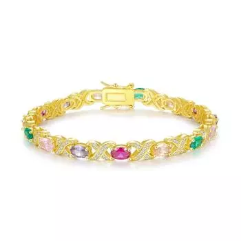 Ins Style Овальный циркон X-образный разноцветный браслет свадебный 14-каратный позолоченный медный цветной кубический цирконий браслет разноцветный