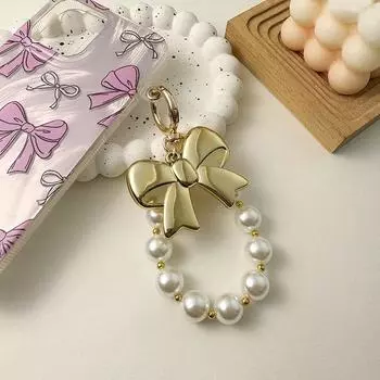 Ins Style Pearl Бисерный Брелок Бантик Телефон Подвеска Чехол Для Наушников Шарм Сумка Декор Брелок Для Ключей Автомобиля золотой