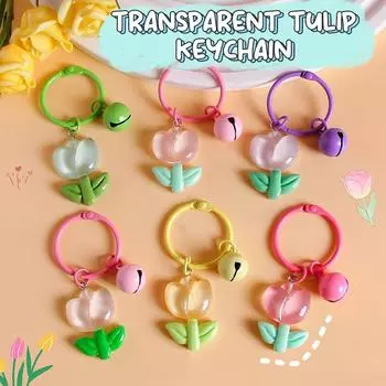 Ins Style Прозрачный брелок в виде тюльпана, милый брелок-цветок, автомобильный держатель для ключей, сумка, подвеска, камера, наушники, чехол, подвески as the picture