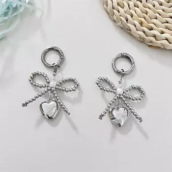 Ins Style Серебряный бант с бусинами брелок 3D Серебряный сердечко телефон кулон чехол для наушников сумка-подвеска Декор автомобильный брелок ювелирные изделия подарок