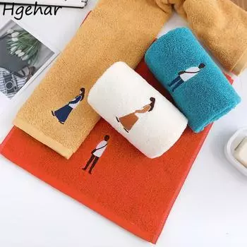 Ins Style Solid Вышитые полотенца для лица Впитывающие Универсальные Многоразовые Удобные Свадебные Подарки Бытовые Взрослые Повседневные Простые 75-35cm синий