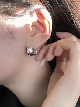 ins style square pearl earrings women s niche design unique personality high sense simple 925 silver needle earrings new 925 silver needles