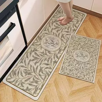 INS Style Vintage PU Leather Kitchen Rug Kitchen Floor Mat Anti Slip Hallway Balcony Long Strip Area Rugs Entrance Door Mats 45CMx75CM
