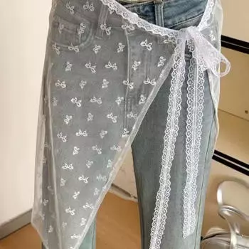 INS Style Women Lace Layered Gauze Skirt With Tie Up Y2k Streetwear Apron Lace Up Matching Pants Spicy Girl Stacked Wrap Skirt one size