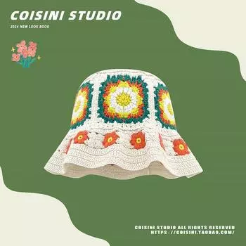 Ins Style вязаные вручную цветочные панамы для женщин весна и осень путешествия Niche Mori пасторальные милые универсальные шапки 56-58cm