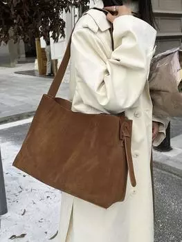 +Ins Сумка женская матовая коровья кожаная сумка для поездок на работу большая вместительная сумка-тоут Niche натуральная кожа женская сумка 33x14x27cm серый